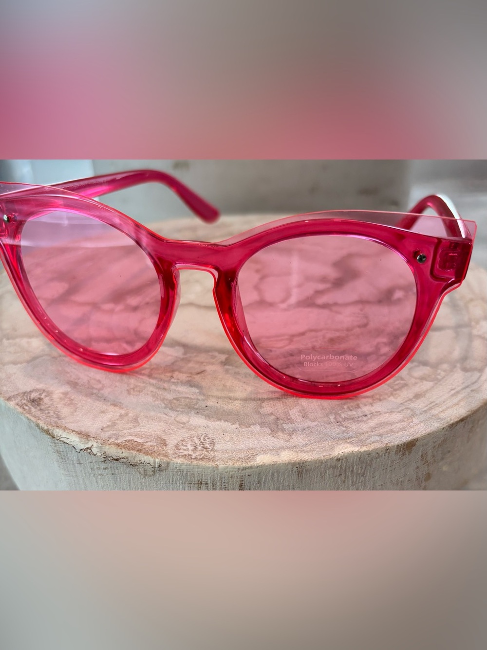 Pink Transparent Round Women's Sunglasses - Fashion Accessory